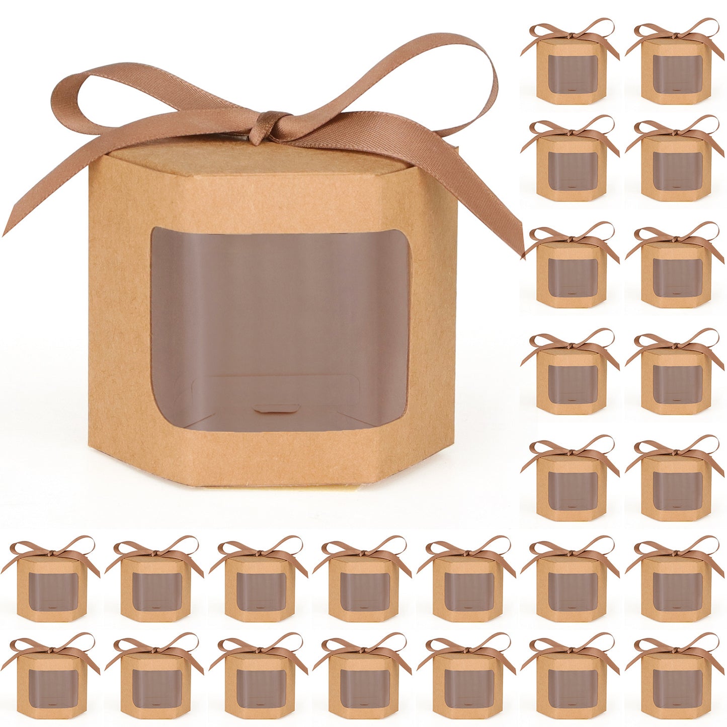 10 Pack Hexagonal Kraft Candy Boxes - Wedding, Party & Gift Packaging