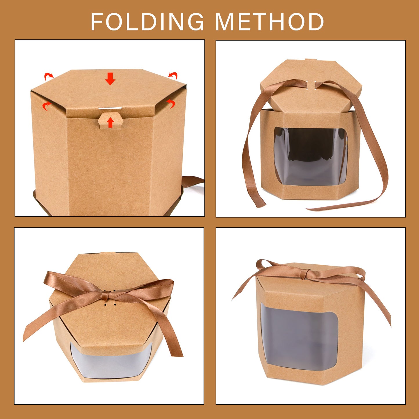 10 Pack Hexagonal Kraft Candy Boxes - Wedding, Party & Gift Packaging
